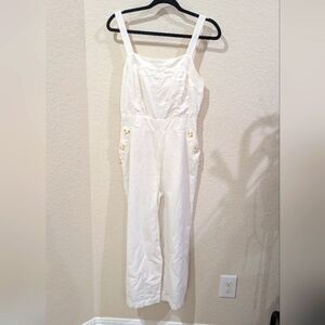 June & Hudson White Linen Blend‎ Wide Leg Jumpsuit M